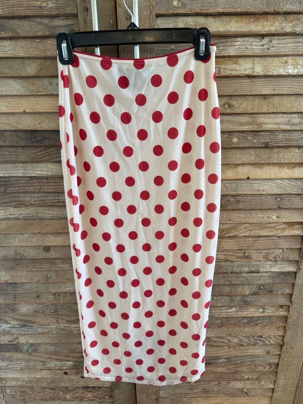 La-Lu Red Polka Dot Mesh Midi Skirt - White and Red